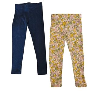 Toddler Girls Solid Blue/Pink Floral Leggings Bundle, Size 4T